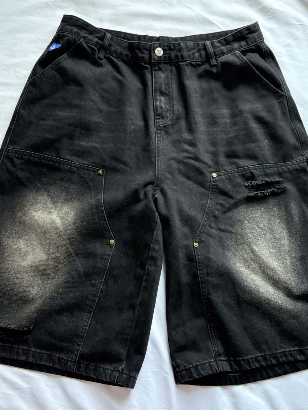 Aelfric Eden Black Washed Cargo Shorts with Rivet Details